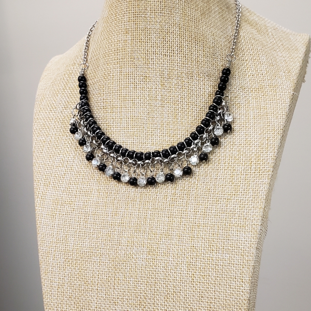 Vintage silver, multi bead, rhinestone jeweled dangle charms statement necklace - Picture 3 of 9
